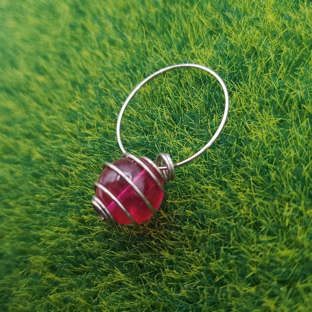 Hot‎ Pink Deep Wire Wrapped Pendant P339